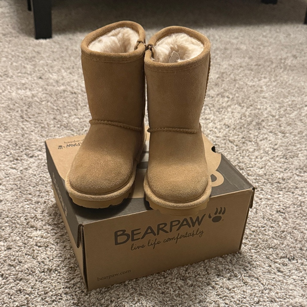 BearPaw Elle Toddler Zipper Tan Boots with Plush Lining